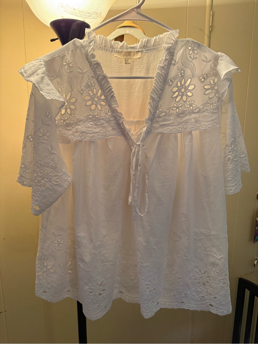 FARMERS MARKET Women's White Eyelet Tie-Front Tunic Top